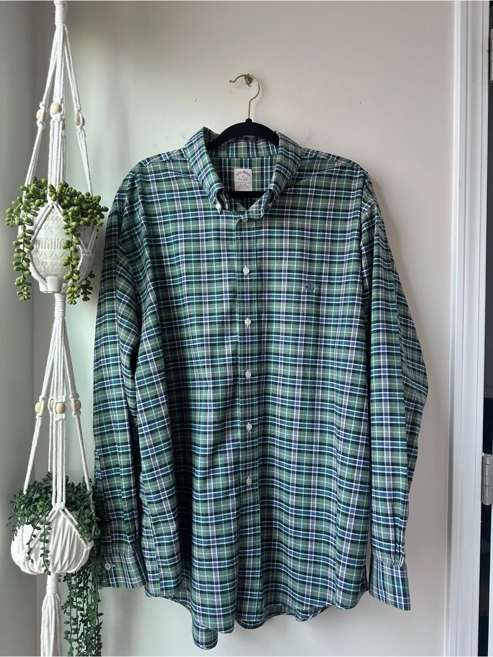 Brooks Brothers Green and Blue Plaid Button-Down Shirt